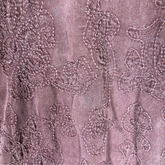 DENIM & CO. Mineral Wash Burgundy Cotton And Knit Embroidered Jacket 1X - Picture 10 of 10